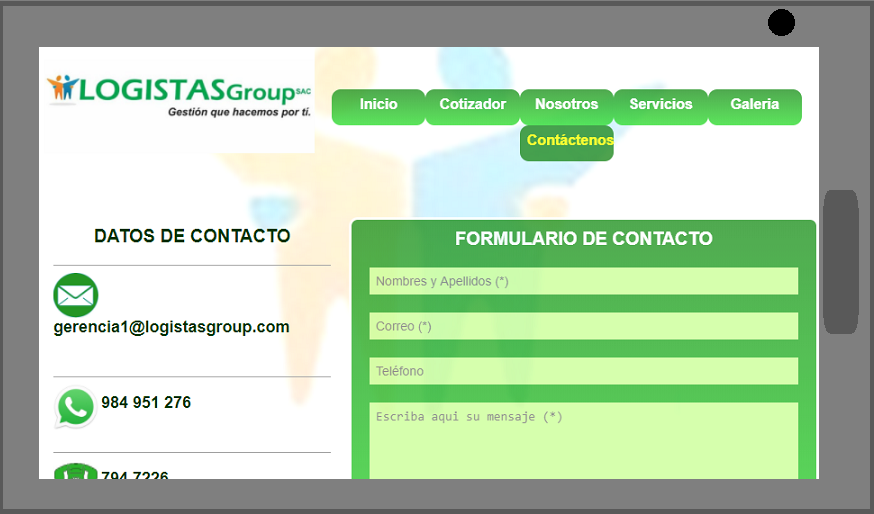 Vista del sitio desde una tablet